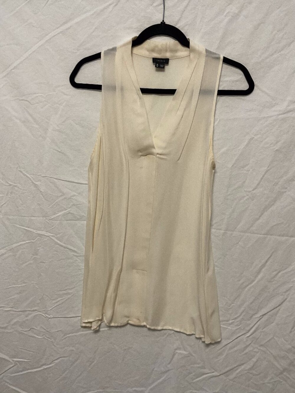 Theory Cream Silk Sleeveless V-Neck Drape Blouse Size M